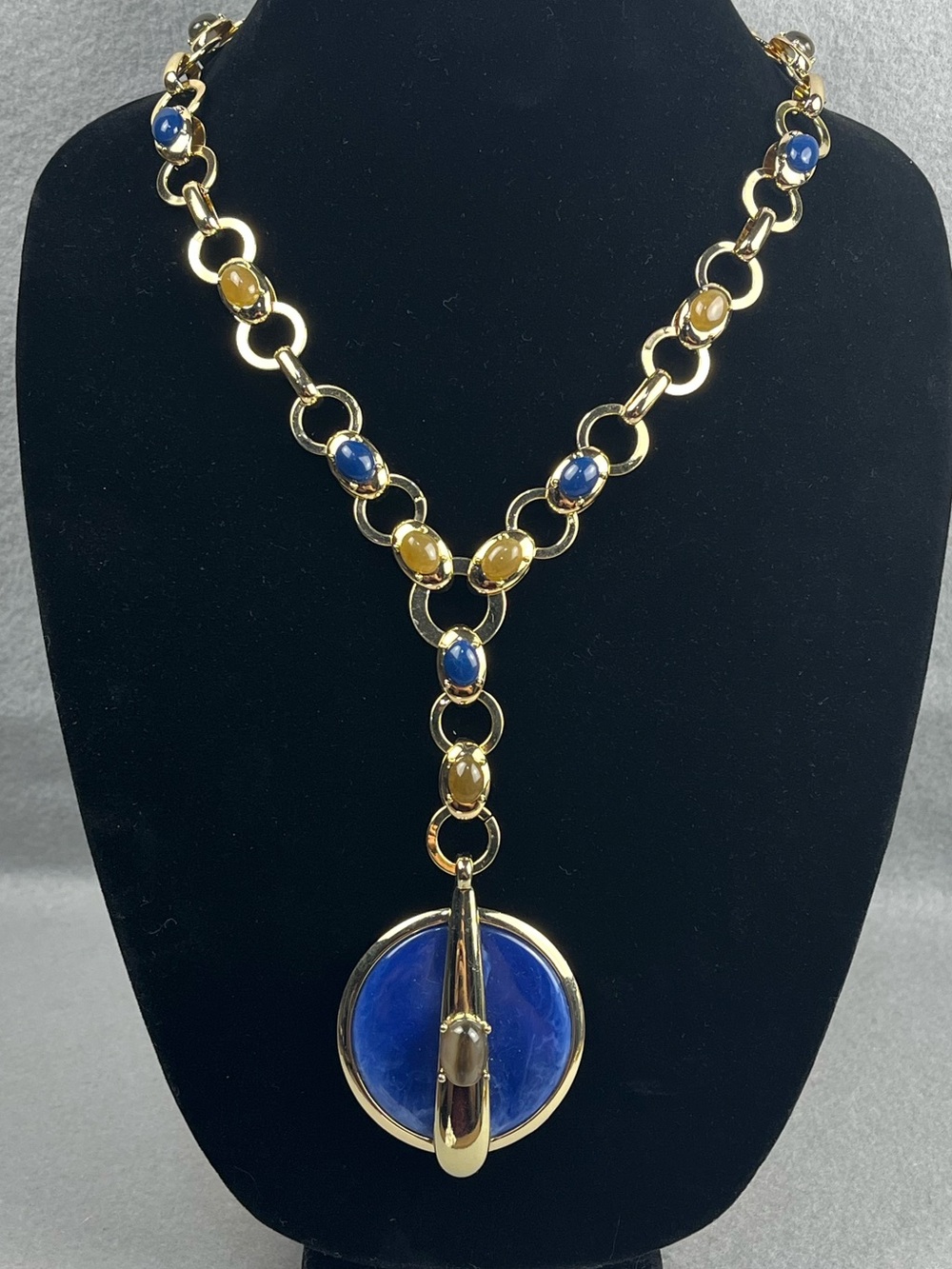 Vintage Y2K Chico's Gold & Blue
Long Pendant Statement Necklace 30”-34”
